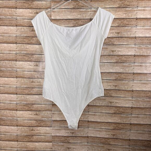 Reformation Jeans Womens Cream V-neck Off Shoulder Short Sleeve Bodysuit Size M - Picture 5 of 5